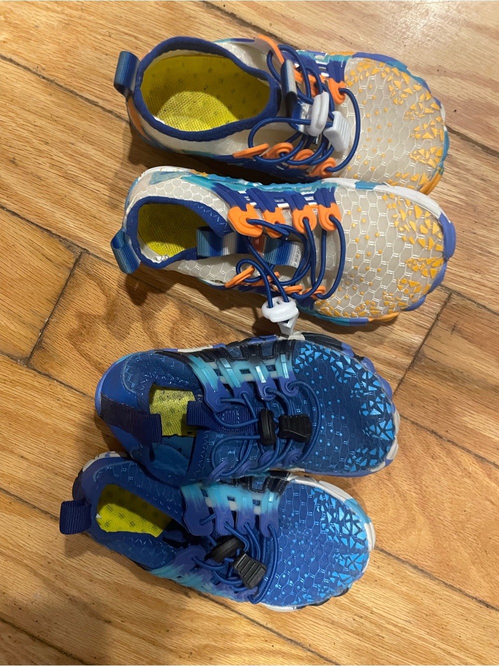 Kids Lightweight Mesh Athletic water Shoes in Blue & Gray with Orange 2 pairs